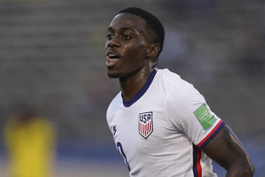 Timothy Weah pictured during a game playing for the USMNT