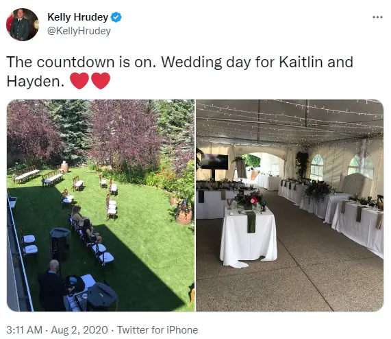 Kelly Hrudey seemed excited about his daughter's wedding. He posted regular updates on Twitter.