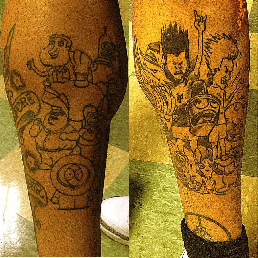 Chandler's lower left is covered with couple of his favorite cartoon characters