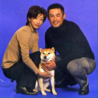 Ichiro Suzuki and Yumiko with their family pet dog
