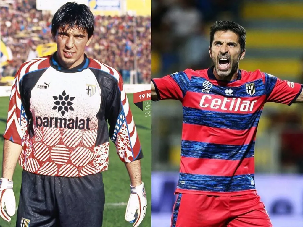 Gianluigi Buffon on his professional debut with Parma in 1995 and him at Parma in 2022