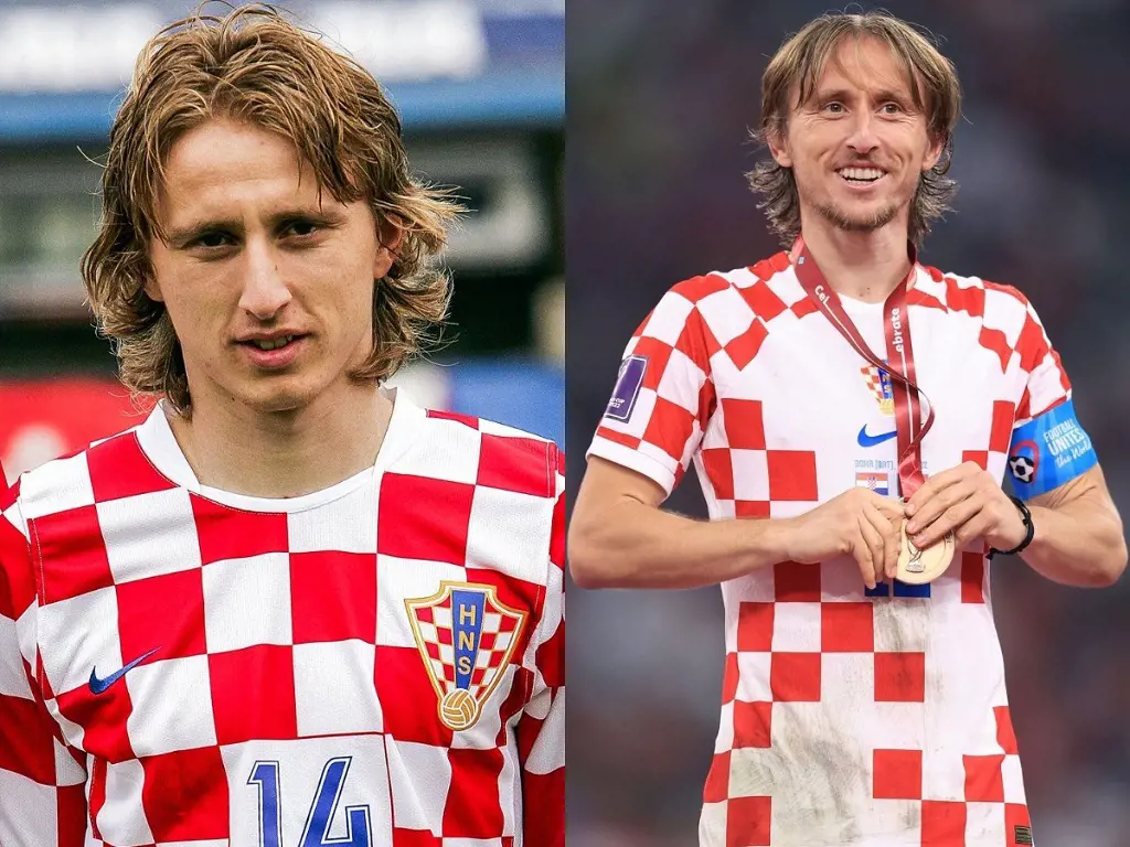 Luka Modric on his international debut in 2006 and after finishing third in the 2022 FIFA World Cup