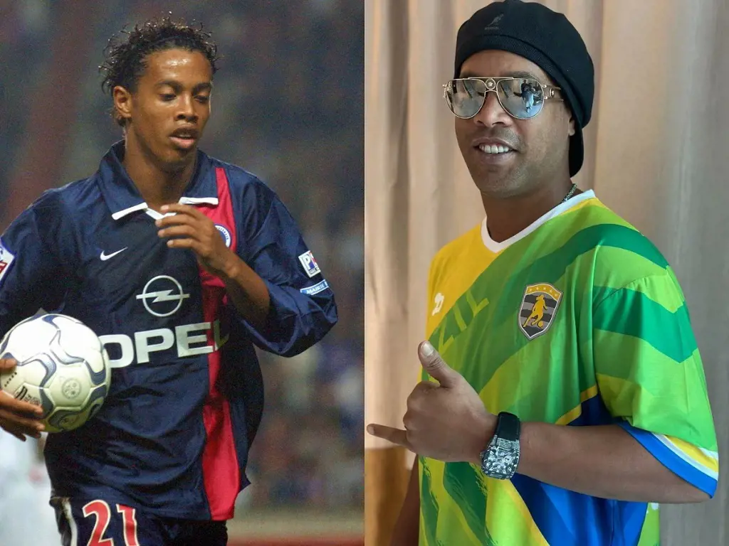 A 20-year-old Ronaldinho on his PSG debut in 2001 and him in 2022