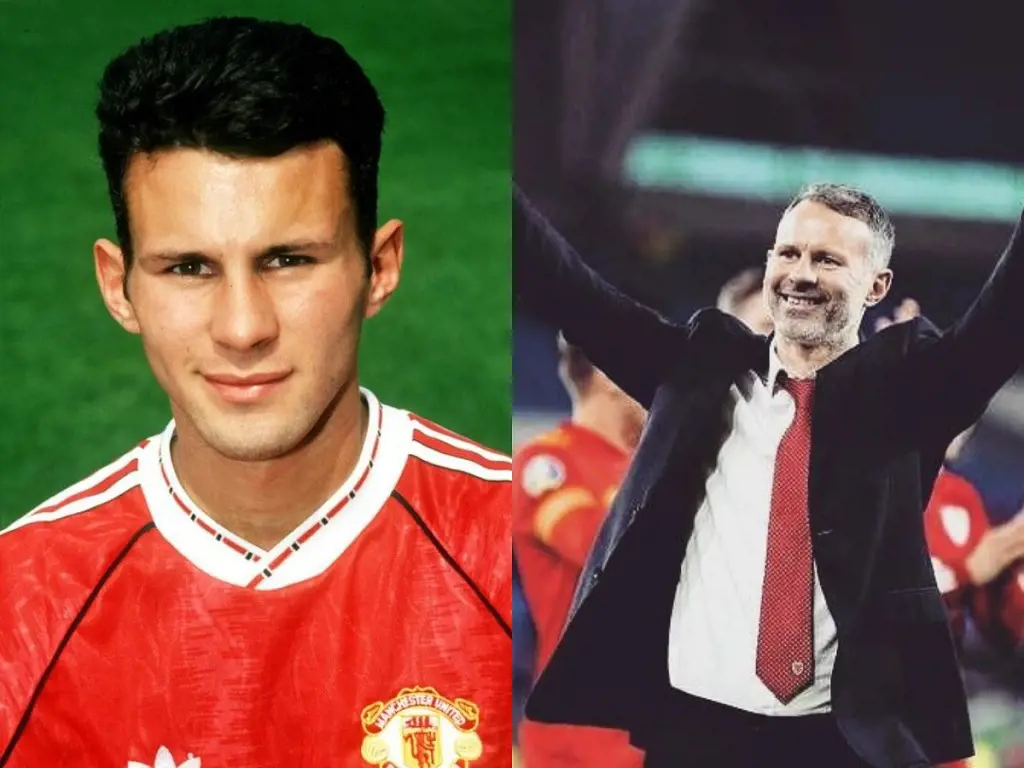 Ryan Giggs on his Manchester United first appearance in 1990 and him as a the Wales national team manager in 2022