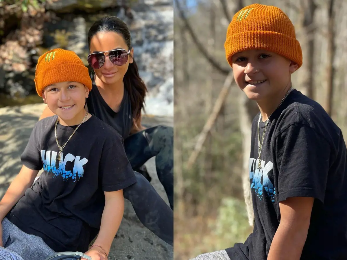 Marissa with Hudson visiting Catawba Falls in North Carolina, March 2022