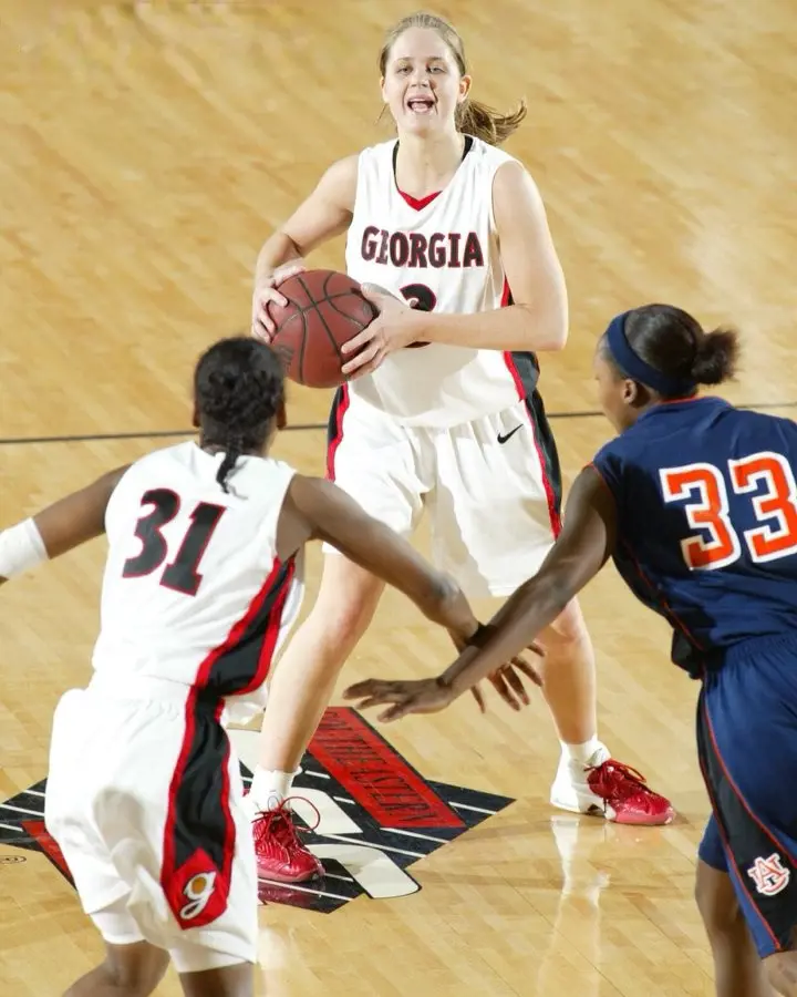 Mary playing basketball for the University of Georgia in her earlier days.