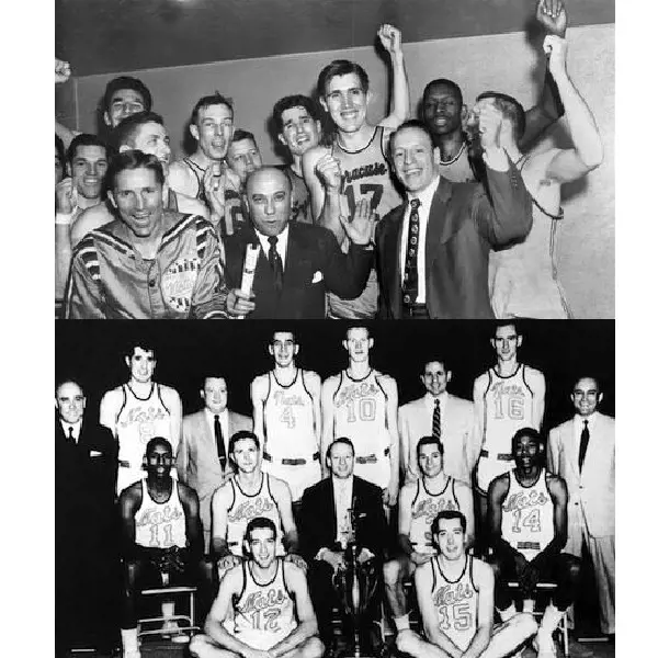 The Syracuse Nationals basketball player with their coaches in 1963