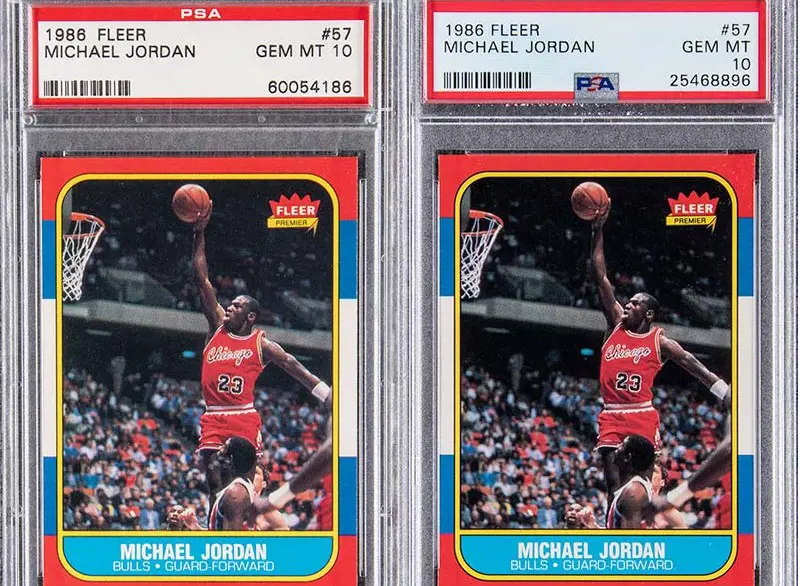 The pair of 1986-87 Fleer Michael Jordan rookie cards 