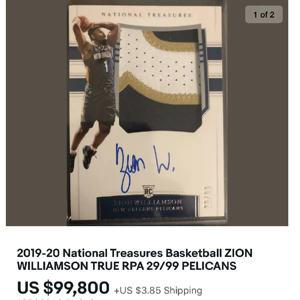 The 2019-20 Panini National Treasures Zion Williamson Rookie Patch Autograph 