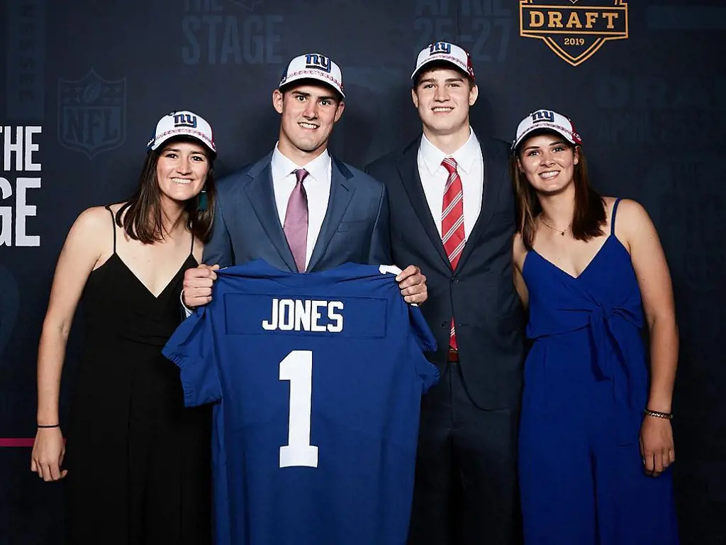 From left to right : Becca Jones, Daniel Jones, Bates Jones and Ruthie Jones all present at the NFL draft program as Daniel gets drafted by the New York Giants in 2019