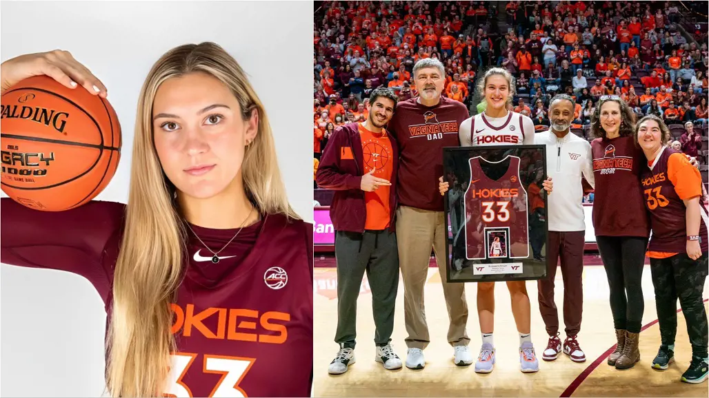 Kitley celebrates a special Virgina Tech milestone alongside her loved ones in the arena.