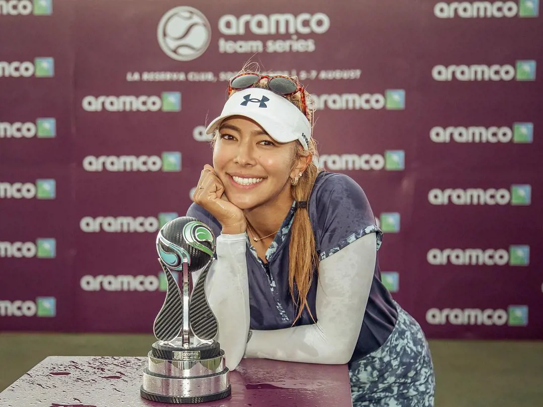 Alison with her first professional win award at La Reserva Club de Sotogrande on August 8, 2021. 