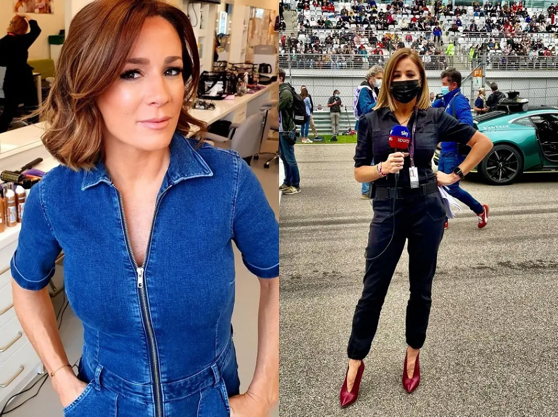 Natalie Pinkham covering the 2021 Formula One for Sky Sports in Sochi Autodrom Turkey