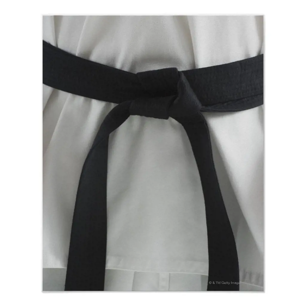 Black belt represents the mastery of karate and kyus.