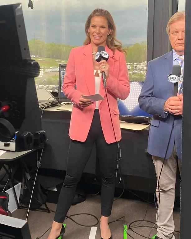 Jamie reporting at Martinsville Speedway on April 16, 2023. 