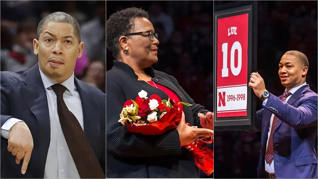 Kim proudly claps off as Tyronn retires the number 10 Nebraska jersey.