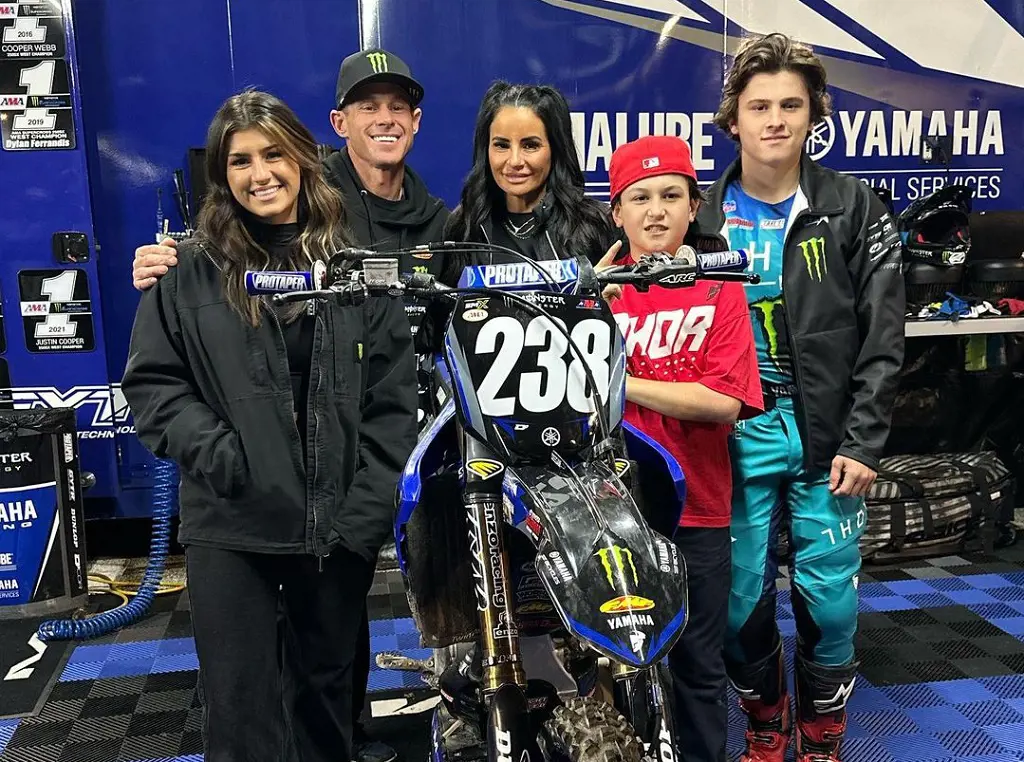 Brian with Marissa (middle), Hailie (left), Hudson (mid-right) and Haiden at the 2023 Supercross series championship in February 2023