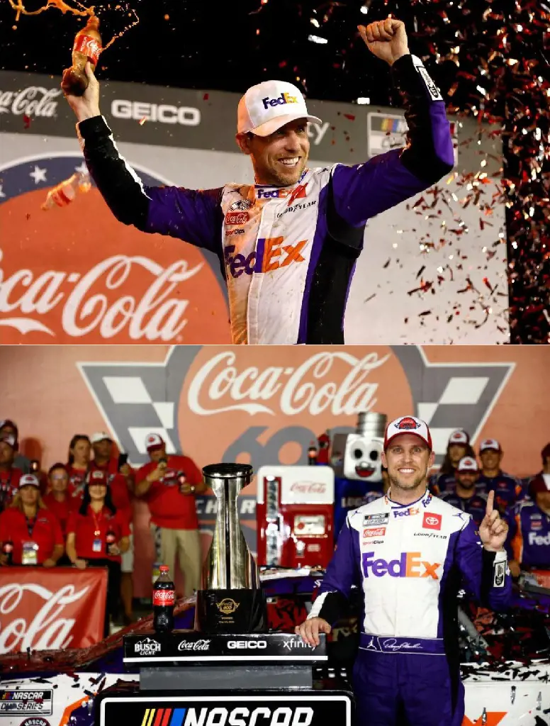 Denny celebrates his victory in the NASCAR Cup Series Coca-Cola 600.