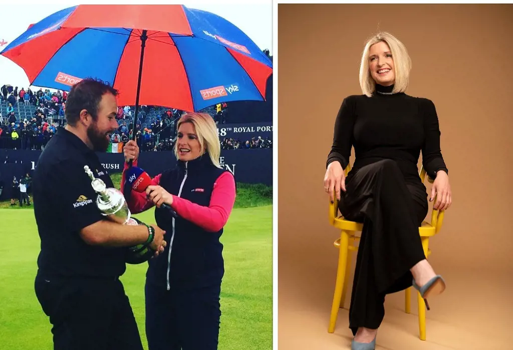 Sarah Stirk interviewing champion golfer at Royal Portrush Golf Club in July 2019