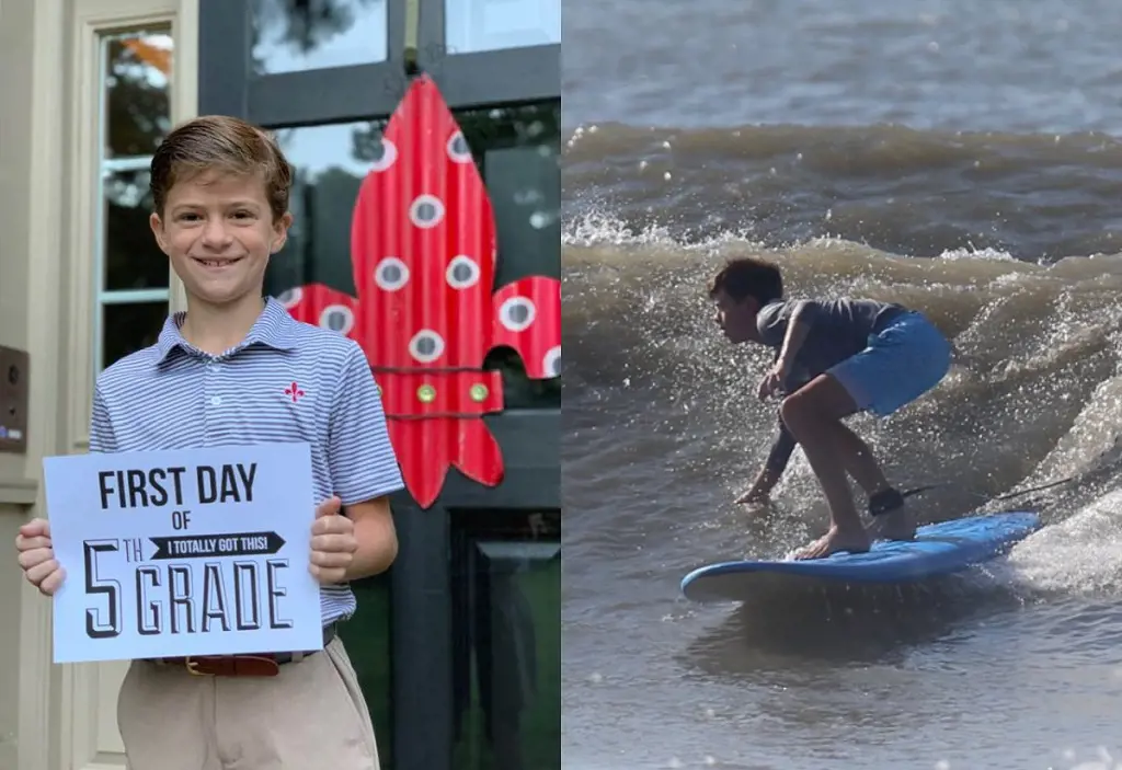 Chase enjoying surfing in June 2022