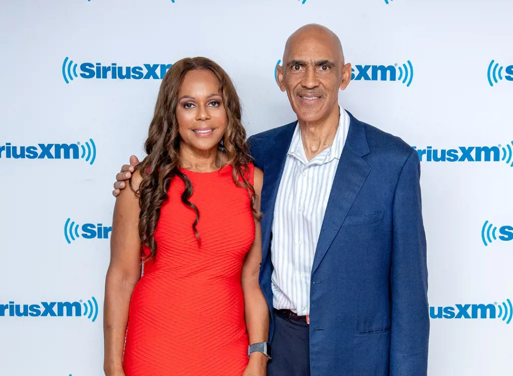 Lauren Dungy and NFL Coach Tony visited SiriusXM Studios on August 21, 2019 in New York City. (Photo by Roy Rochlin)