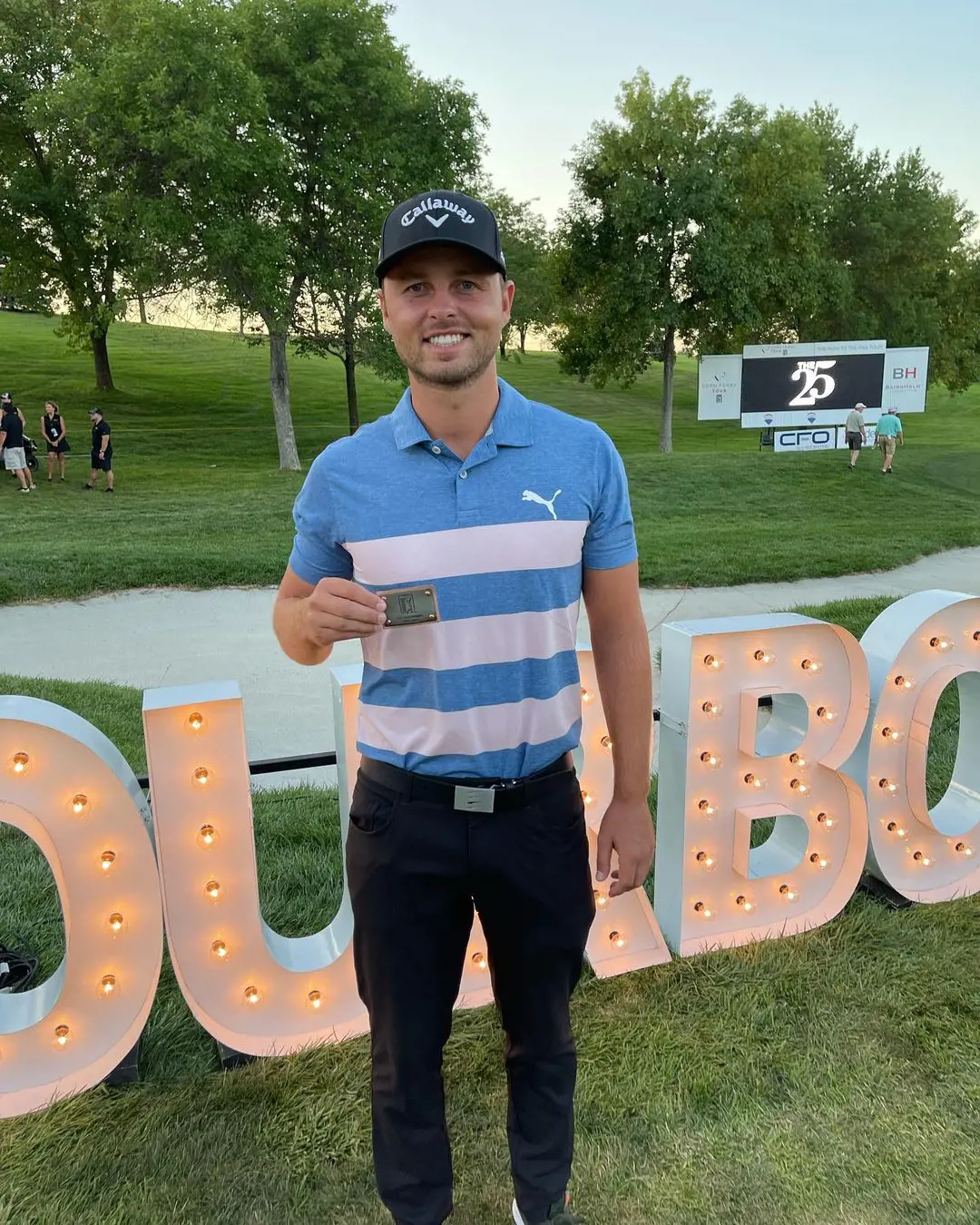 Adam holds his PGA Tour card after the Pinnacle Bank Championship's final round in 2021. 